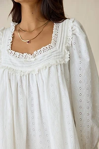 For Love & Lemons Susie Eyelet Lace Long Sleeve Babydoll Mini Dress