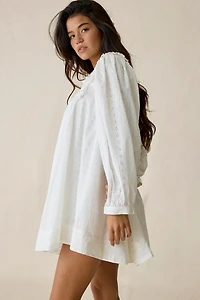 For Love & Lemons Susie Eyelet Lace Long Sleeve Babydoll Mini Dress