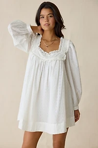 For Love & Lemons Susie Eyelet Lace Long Sleeve Babydoll Mini Dress