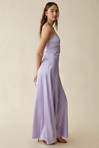 Lulus Noelle Satin Tie-Back Corset Maxi Dress
