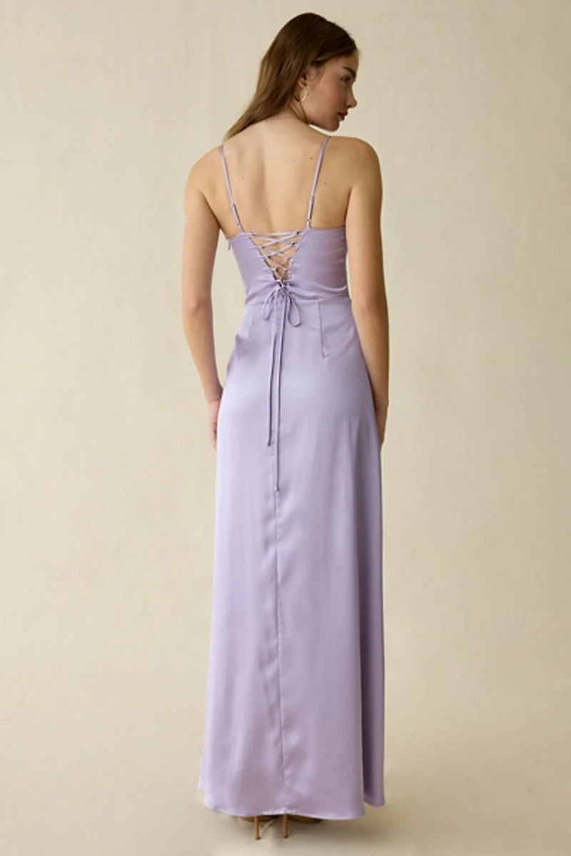 Lulus Noelle Satin Tie-Back Corset Maxi Dress