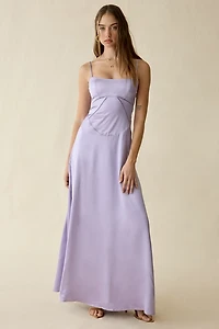 Lulus Noelle Satin Tie-Back Corset Maxi Dress
