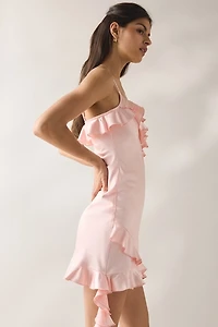 Lulus Wendy Waterfall Asymmetric Ruffle Satin Mini Dress