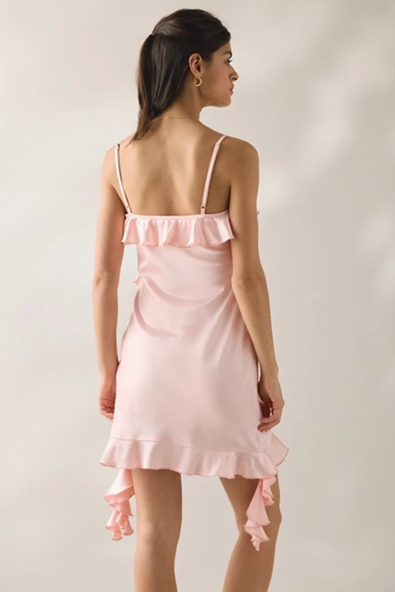 Lulus Wendy Waterfall Asymmetric Ruffle Satin Mini Dress
