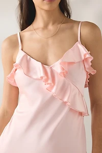 Lulus Wendy Waterfall Asymmetric Ruffle Satin Mini Dress