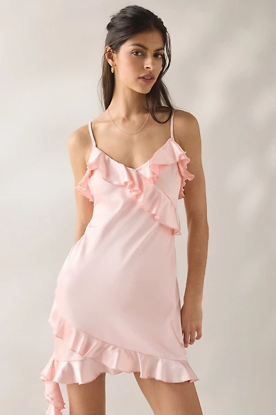 Lulus Wendy Waterfall Asymmetric Ruffle Satin Mini Dress