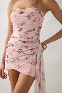 Lulus Kayla Asymmetric Draped Mesh Strapless Mini Dress