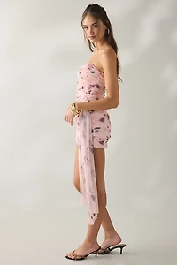 Lulus Kayla Asymmetric Draped Mesh Strapless Mini Dress