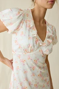 Lulus Archie Ruffle Puff Sleeve Satin Maxi Dress