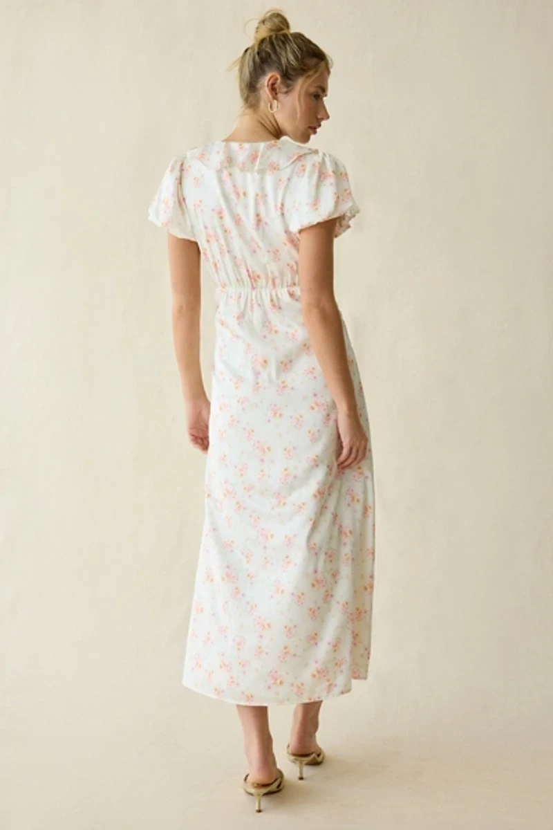 Lulus Archie Ruffle Puff Sleeve Satin Maxi Dress