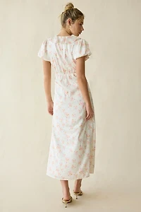 Lulus Archie Ruffle Puff Sleeve Satin Maxi Dress