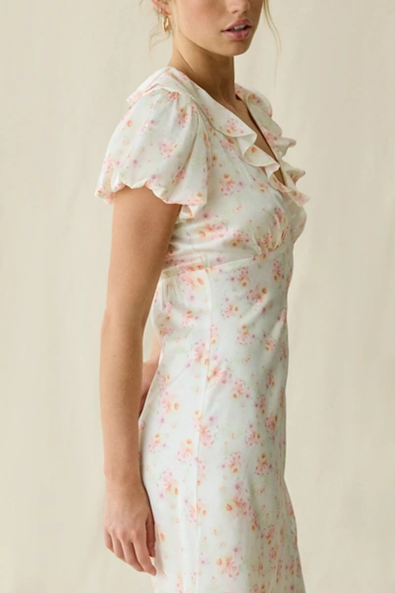 Lulus Archie Ruffle Puff Sleeve Satin Maxi Dress