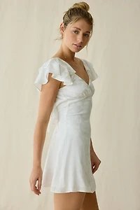 Lulus Sinclair Satin Jacquard Flutter Sleeve Mini Dress