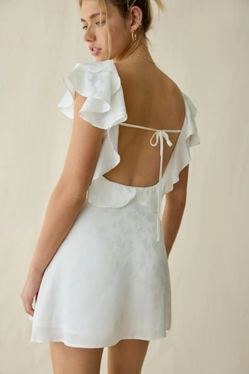 Lulus Sinclair Satin Jacquard Flutter Sleeve Mini Dress