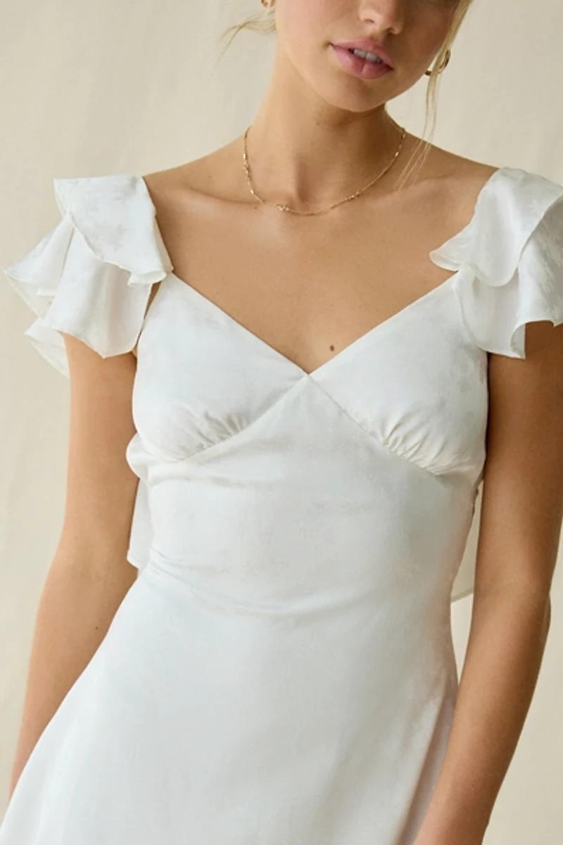 Lulus Sinclair Satin Jacquard Flutter Sleeve Mini Dress