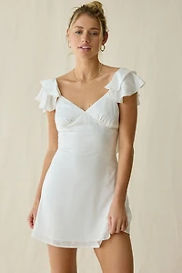 Lulus Sinclair Satin Jacquard Flutter Sleeve Mini Dress