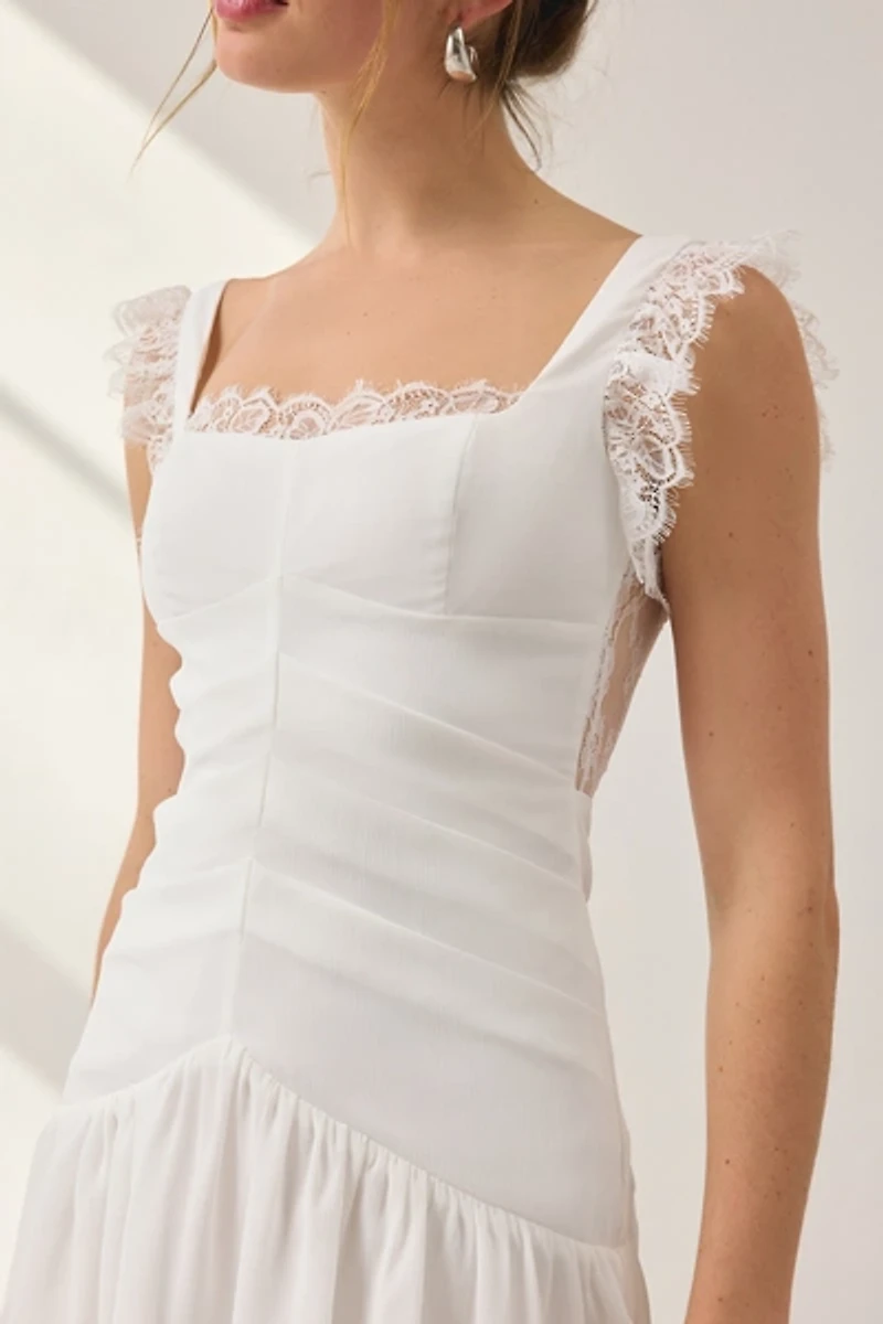 Lulus Ira Lace Trim Tiered Drop Waist Mini Dress