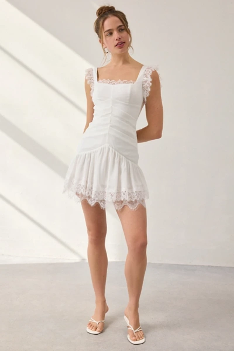 Lulus Ira Lace Trim Tiered Drop Waist Mini Dress