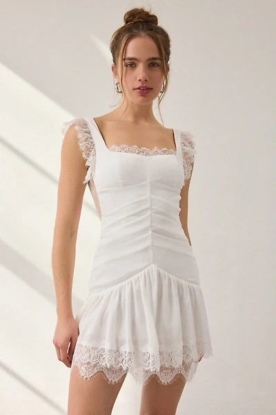Lulus Ira Lace Trim Tiered Drop Waist Mini Dress