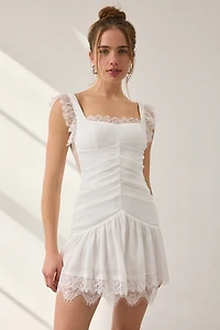 Lulus Ira Lace Trim Tiered Drop Waist Mini Dress