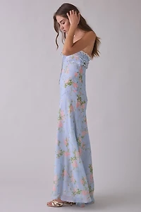 For Love & Lemons Natalie Bias Cut Chiffon Maxi Dress