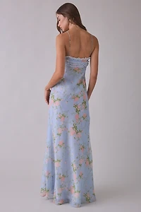 For Love & Lemons Natalie Bias Cut Chiffon Maxi Dress