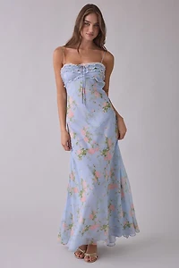 For Love & Lemons Natalie Bias Cut Chiffon Maxi Dress
