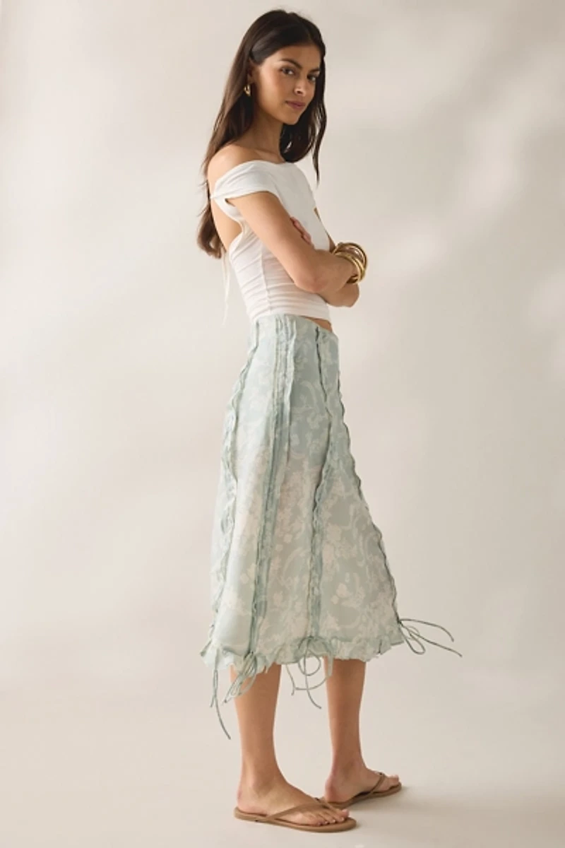 Muse Assembly Daisy Ruched Tie-Detail Midi Skirt