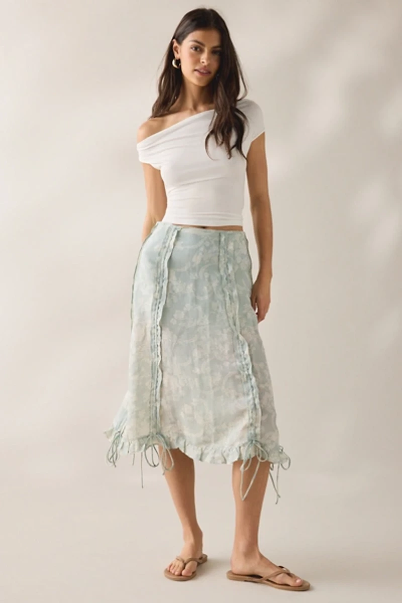 Muse Assembly Daisy Ruched Tie-Detail Midi Skirt