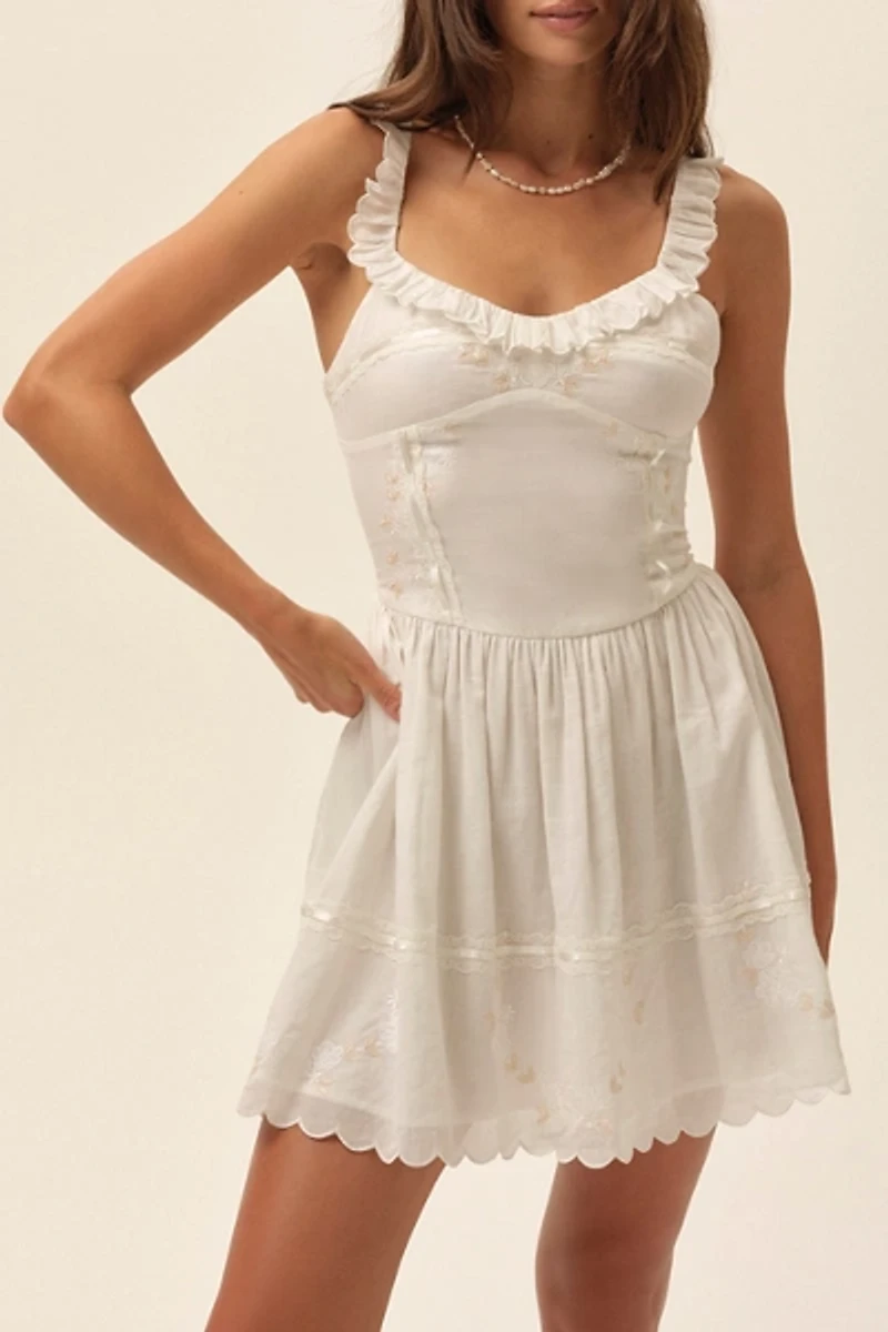 For Love & Lemons Marilyn Floral Embroidered Corset Mini Dress