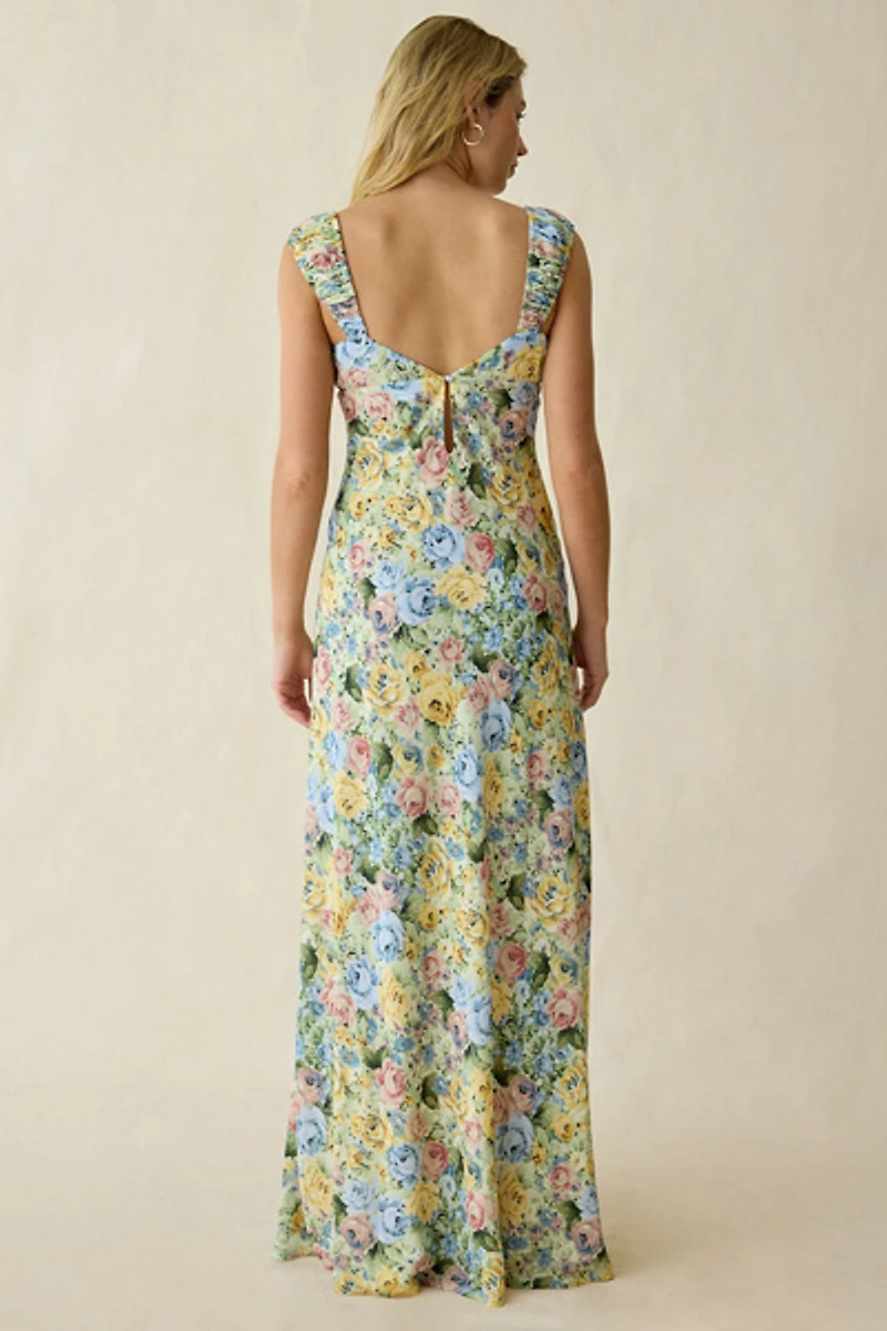 For Love & Lemons Emmaline Lace Trim Chiffon Maxi Dress