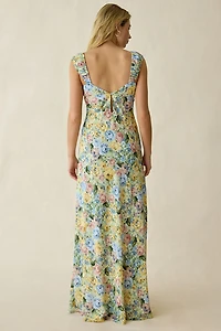 For Love & Lemons Emmaline Lace Trim Chiffon Maxi Dress
