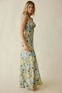For Love & Lemons Emmaline Lace Trim Chiffon Maxi Dress
