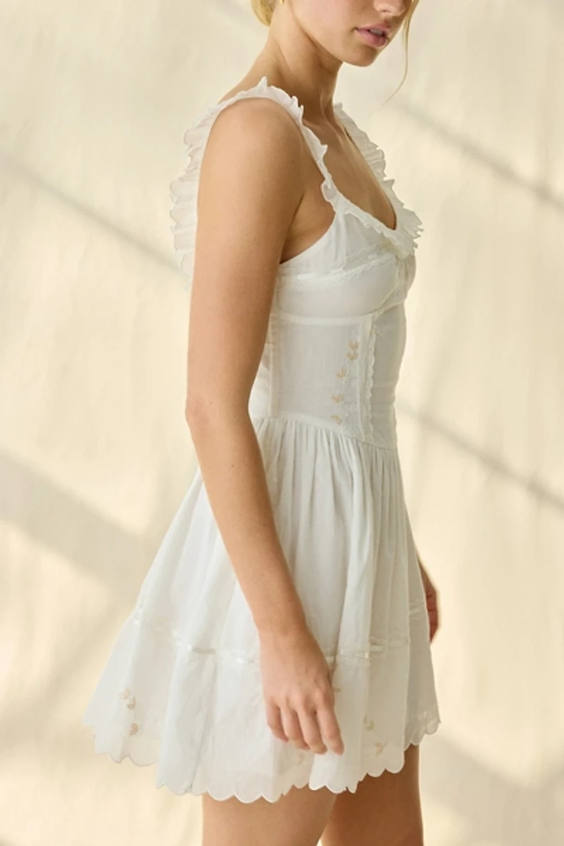 For Love & Lemons Olea Lace Trim Corset Mini Dress