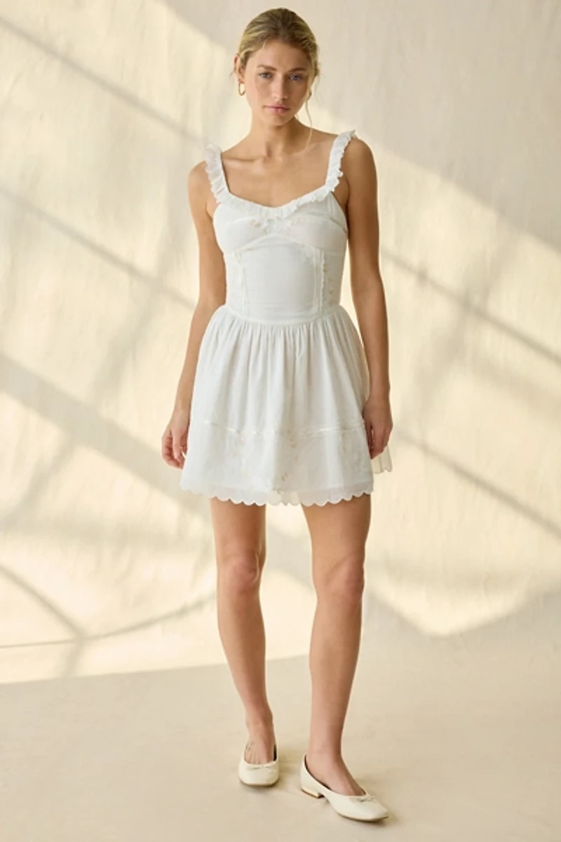 For Love & Lemons Olea Lace Trim Corset Mini Dress