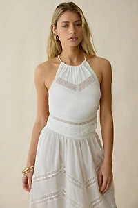 For Love & Lemons Lou Lace Trim Halter Neck Scarf Top