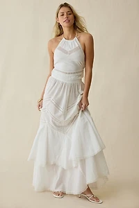 For Love & Lemons Lou Lace Trim Halter Neck Scarf Top