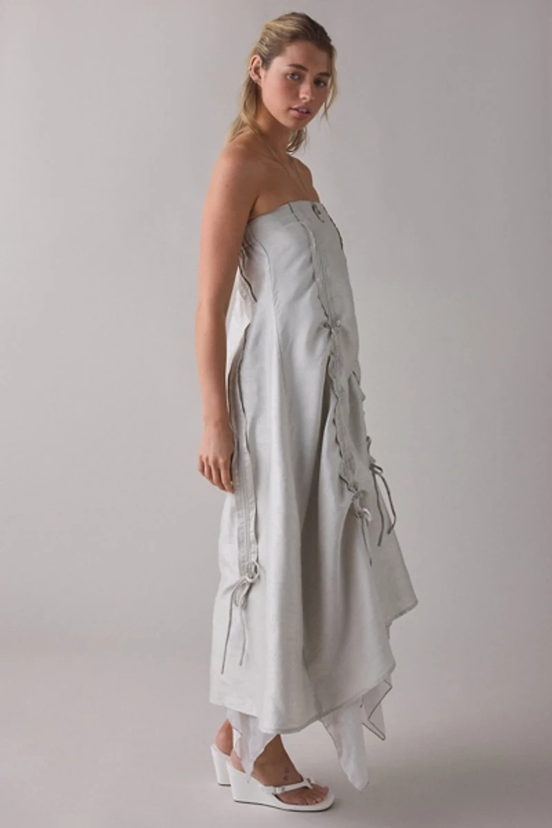 Muse Assembly Daisy Gathered Tie Strapless Midi Dress