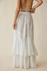 For Love & Lemons Lou Lace Trim Tiered Maxi Skirt