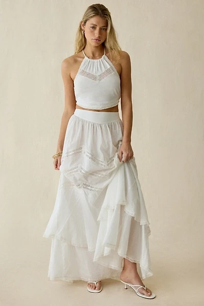 For Love & Lemons Lou Lace Trim Tiered Maxi Skirt