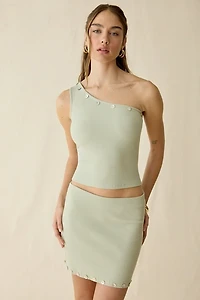 Muse Assembly Vera Button Detail One-Shoulder Crop Top