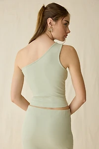 Muse Assembly Vera Button Detail One-Shoulder Crop Top