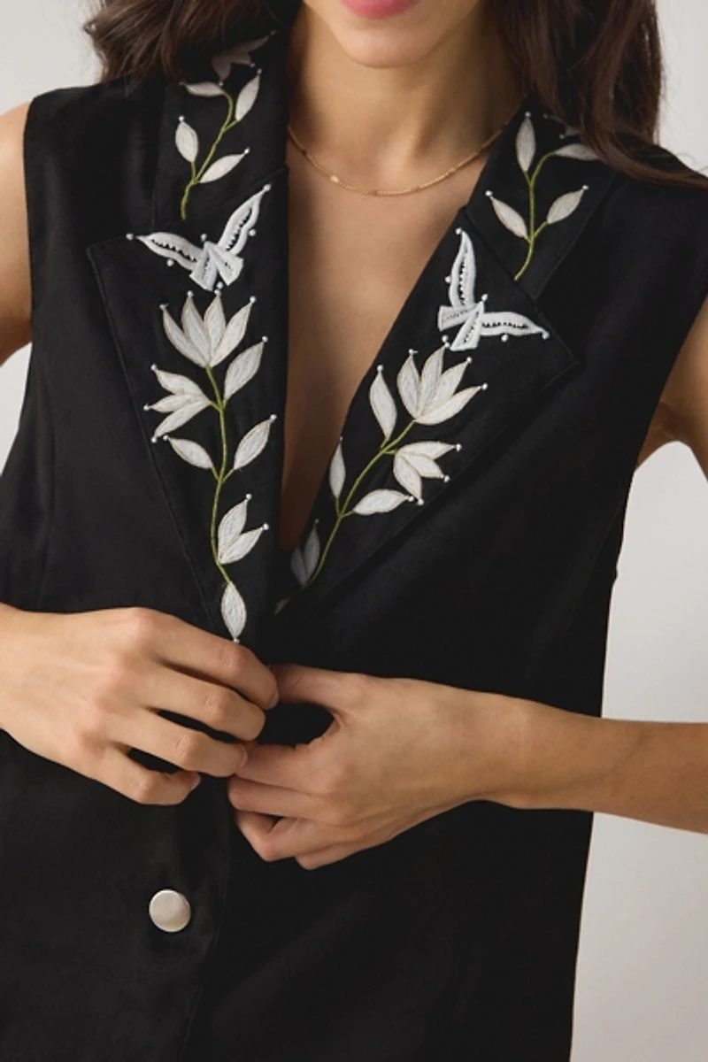 For Love & Lemons Weston Embroidered Faux Suede Vest