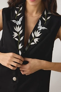 For Love & Lemons Weston Embroidered Faux Suede Vest