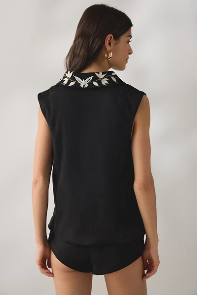 For Love & Lemons Weston Embroidered Faux Suede Vest