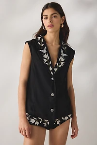 For Love & Lemons Weston Embroidered Faux Suede Vest