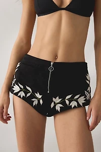 For Love & Lemons Weston Embroidered Faux Suede Micro Short