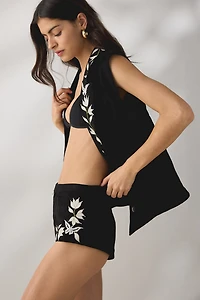 For Love & Lemons Weston Embroidered Faux Suede Micro Short
