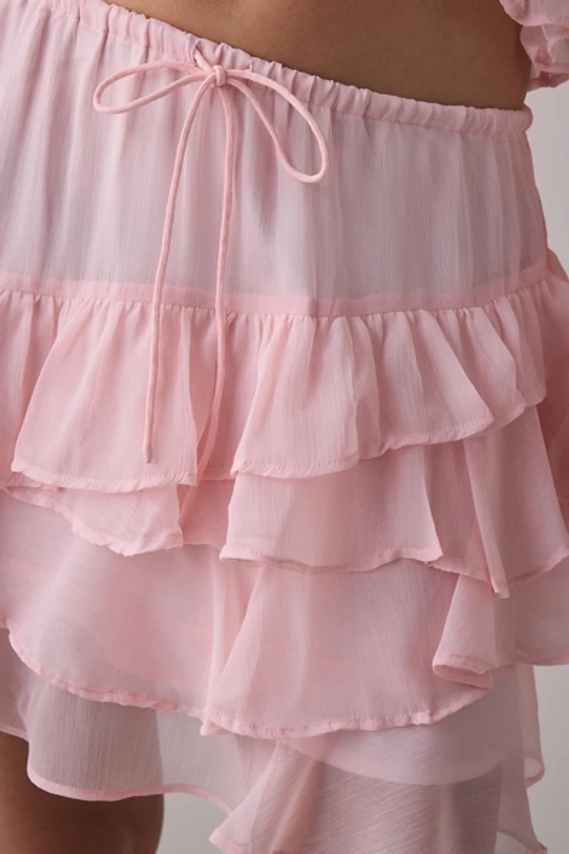 Muse Assembly Ivy Asymmetric Tiered Ruffle Mini Skirt