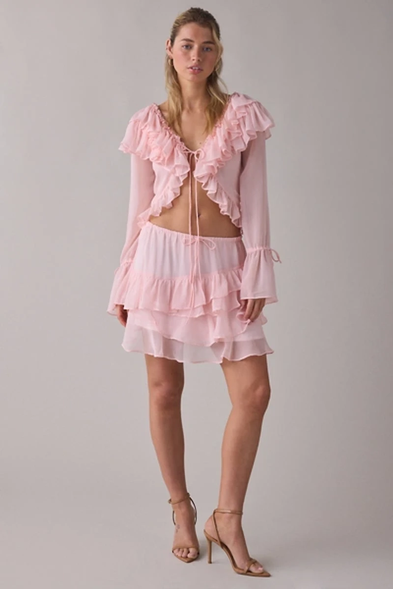 Muse Assembly Ivy Asymmetric Tiered Ruffle Mini Skirt